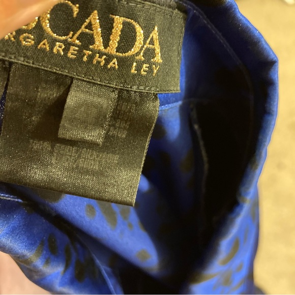 Vintage Escada Margaretha Ley Blue Silk Dalmatians Blouse - Picture 10 of 10